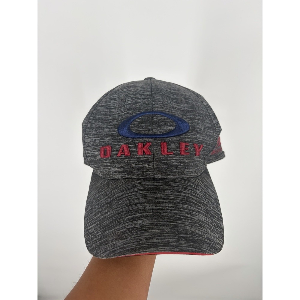 Oakley EMB Cap Gray Navy Red Adjustable Performance Fit Strapback Hat